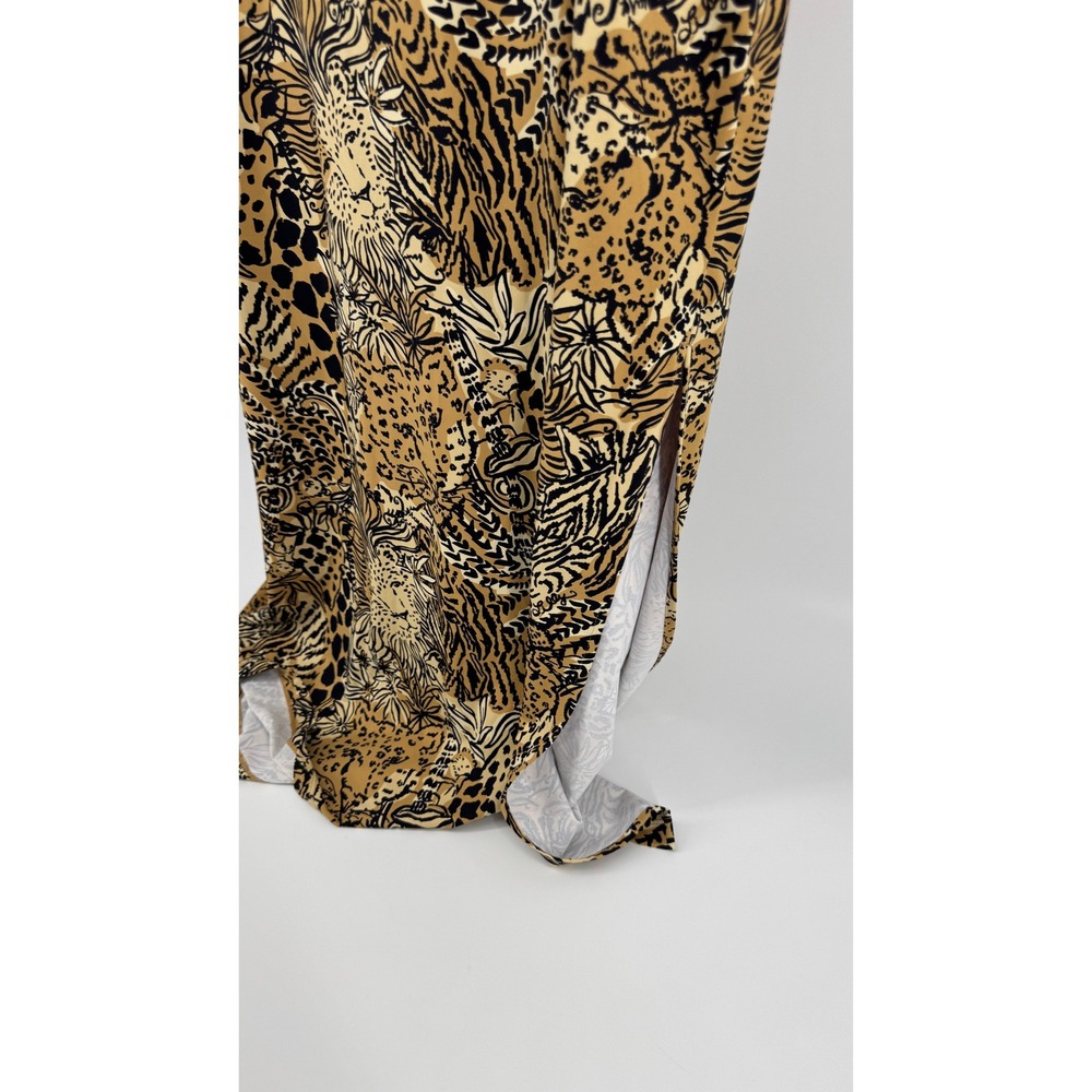 Lilly Pulitzer Maxi Dress Women Large Tan Animal Print Jungle Safari Long Sleeve - Picture 14 of 16